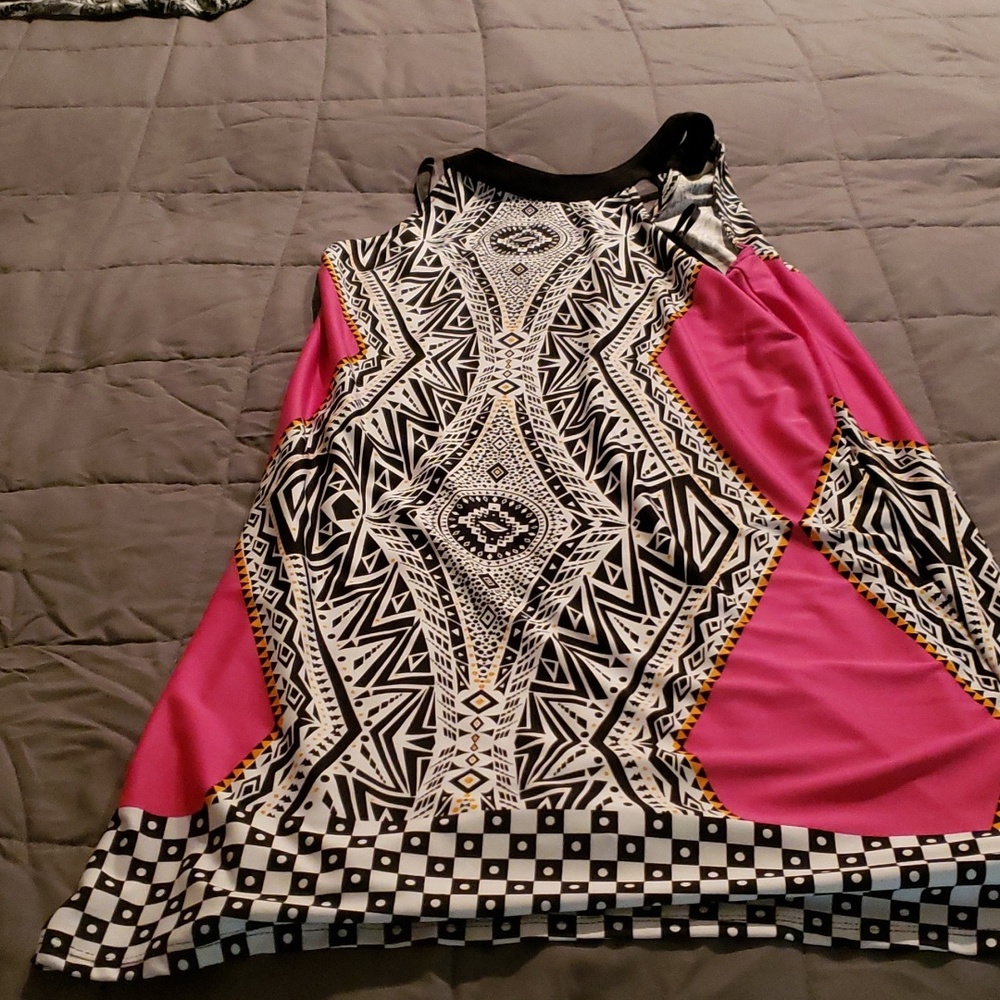 Pink Dress  with black,white and yellow design size 6